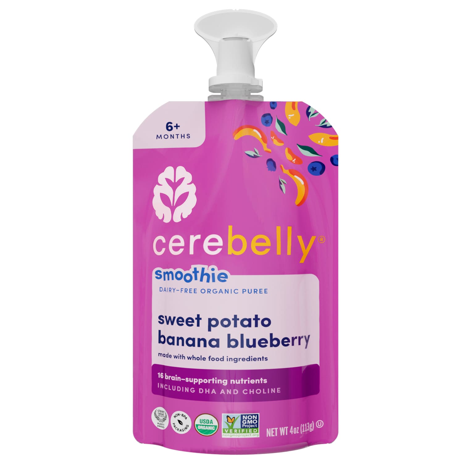 Cerebelly Organic Baby Food Puree Smoothie, Sweet Potato, Banana, Blueberry