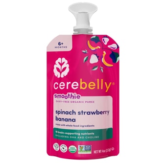 Cerebelly Organic Baby Food Puree Smoothie, Spinach, Strawberry, Banana 