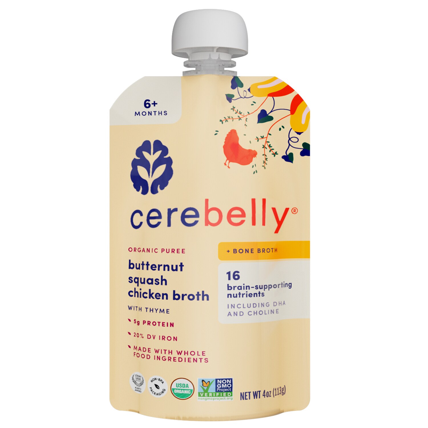 Cerebelly Organic Baby Food Puree, Butternut Squash, Chicken Broth With Thyme