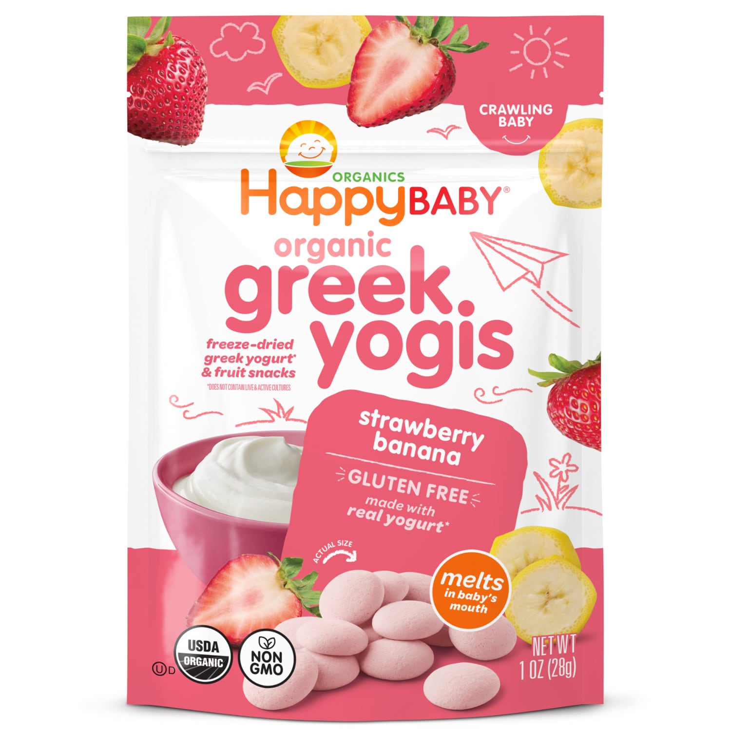 Happy Family Happy Baby Organics Organic Greek Yogis, Freeze-Dried Strawberry Banana