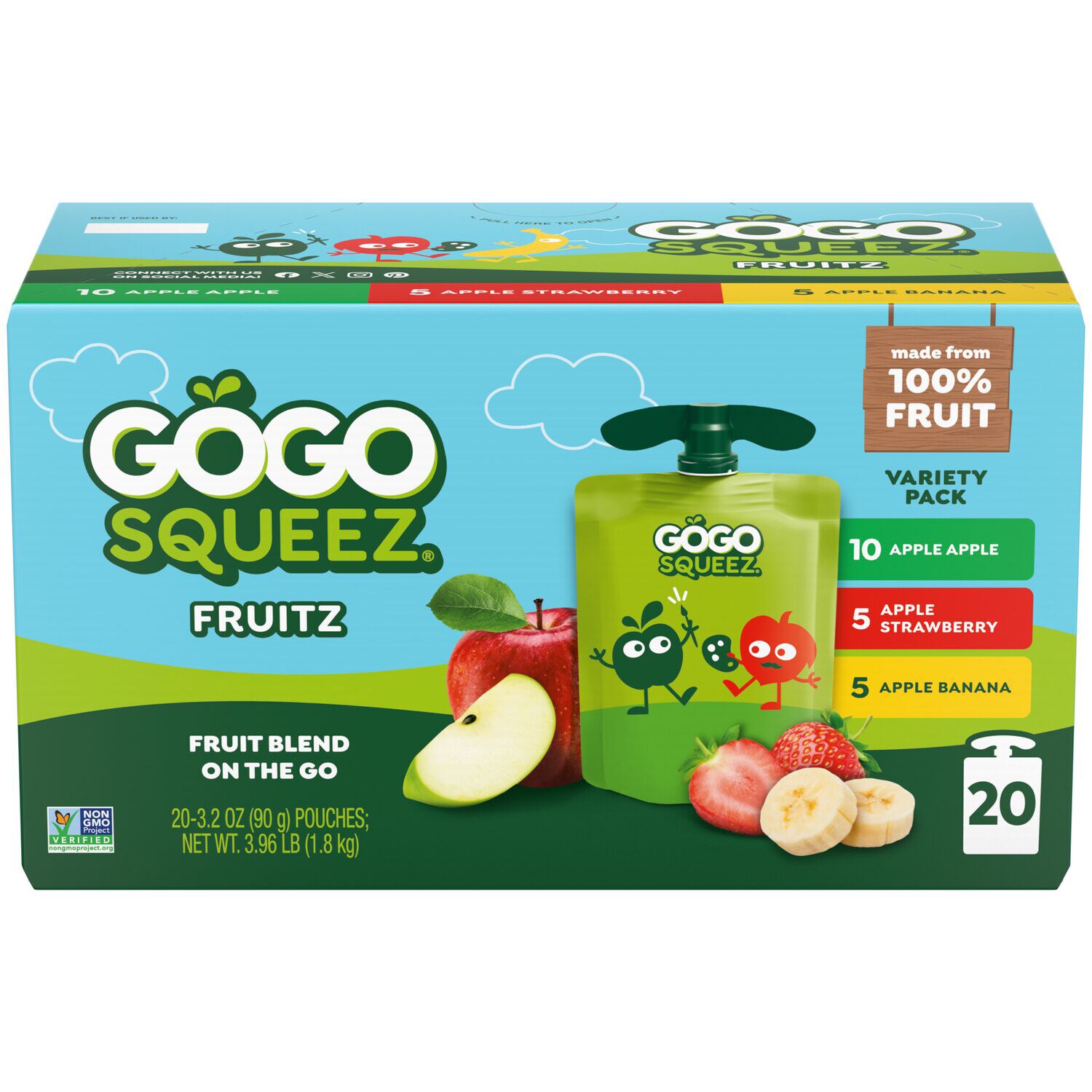 Gogo Squeez Fruit Blend, Variety Pack, Apple Apple + Apple Strawberry + Apple Banana
