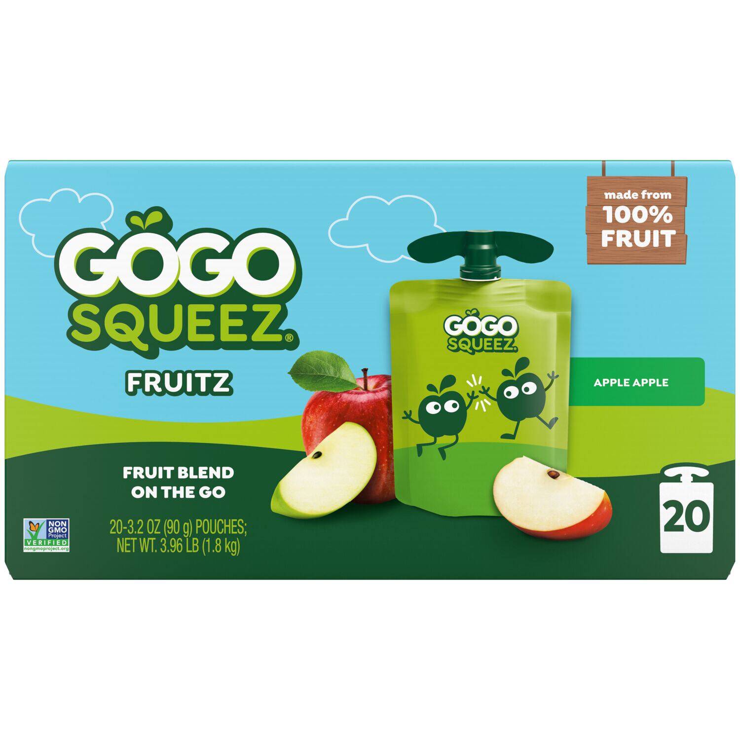 GoGo SqueeZ No Sugar Added Applesauce & Fruit Puree, Apple Apple