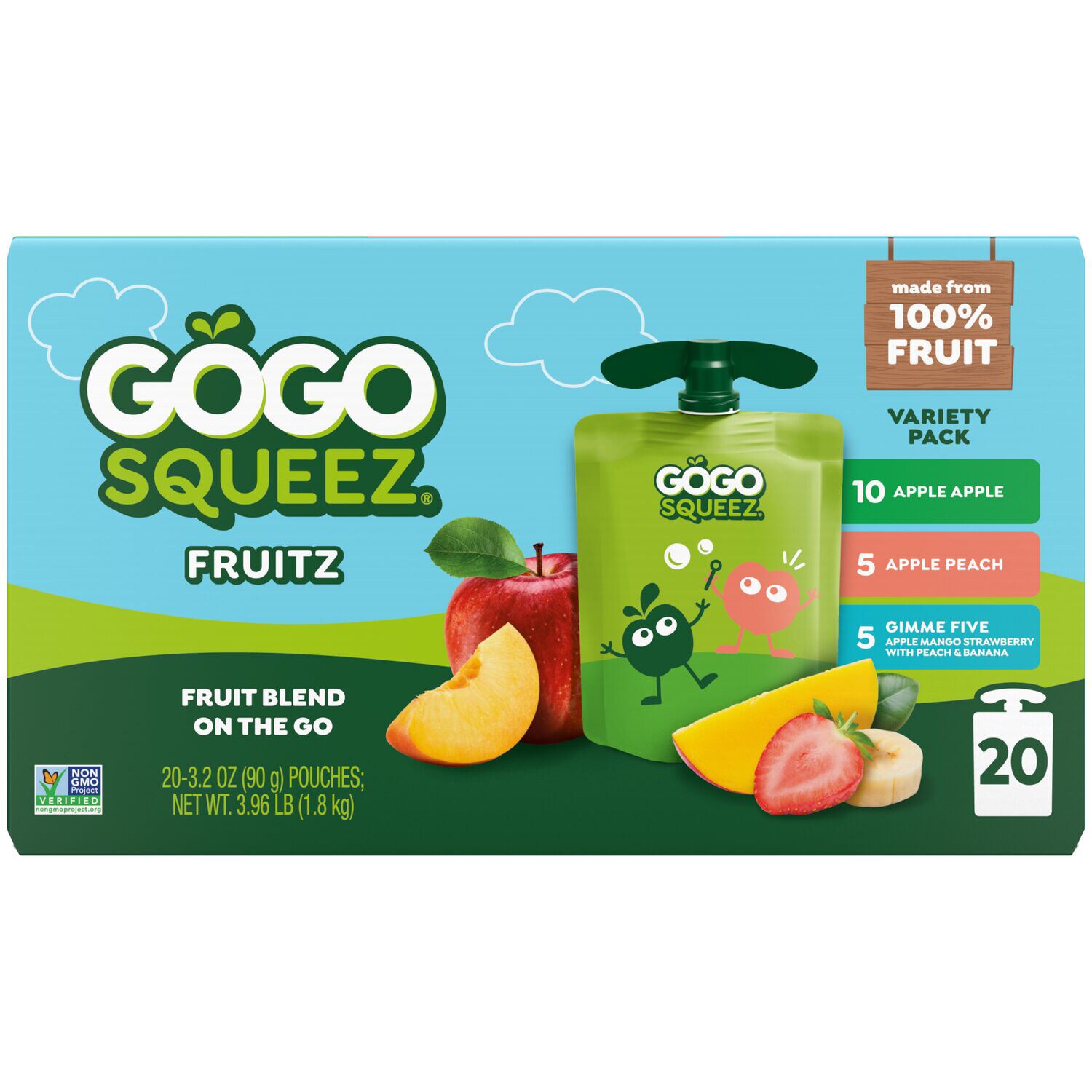 Gogo Squeez Fruit Blend, Variety Pack, Apple Apple + Apple Peach + Gimme Five