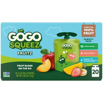 GoGo SqueeZ No Sugar Added Applesauce & Fruit Puree Variety Pack, Apple Apple, Apple Peach & Gimmie Five