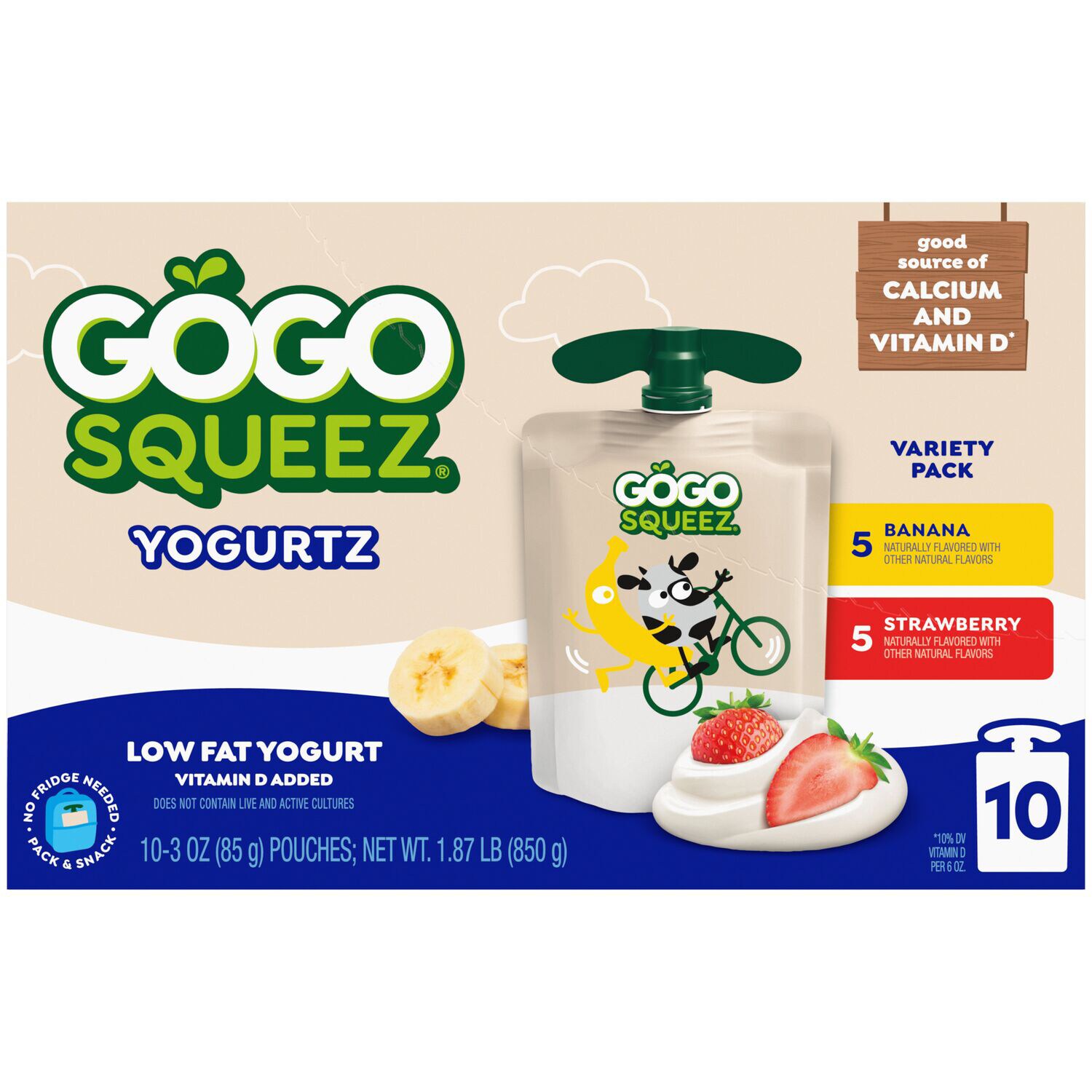 Gogo Squeez Low Fat Yogurtz, Variety Pack, Banana & Strawberry