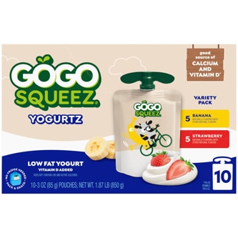 Gogo Squeez Low Fat Yogurtz, Variety Pack, Banana & Strawberry