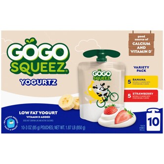 Gogo Squeez Low Fat Yogurtz, Variety Pack, Banana & Strawberry