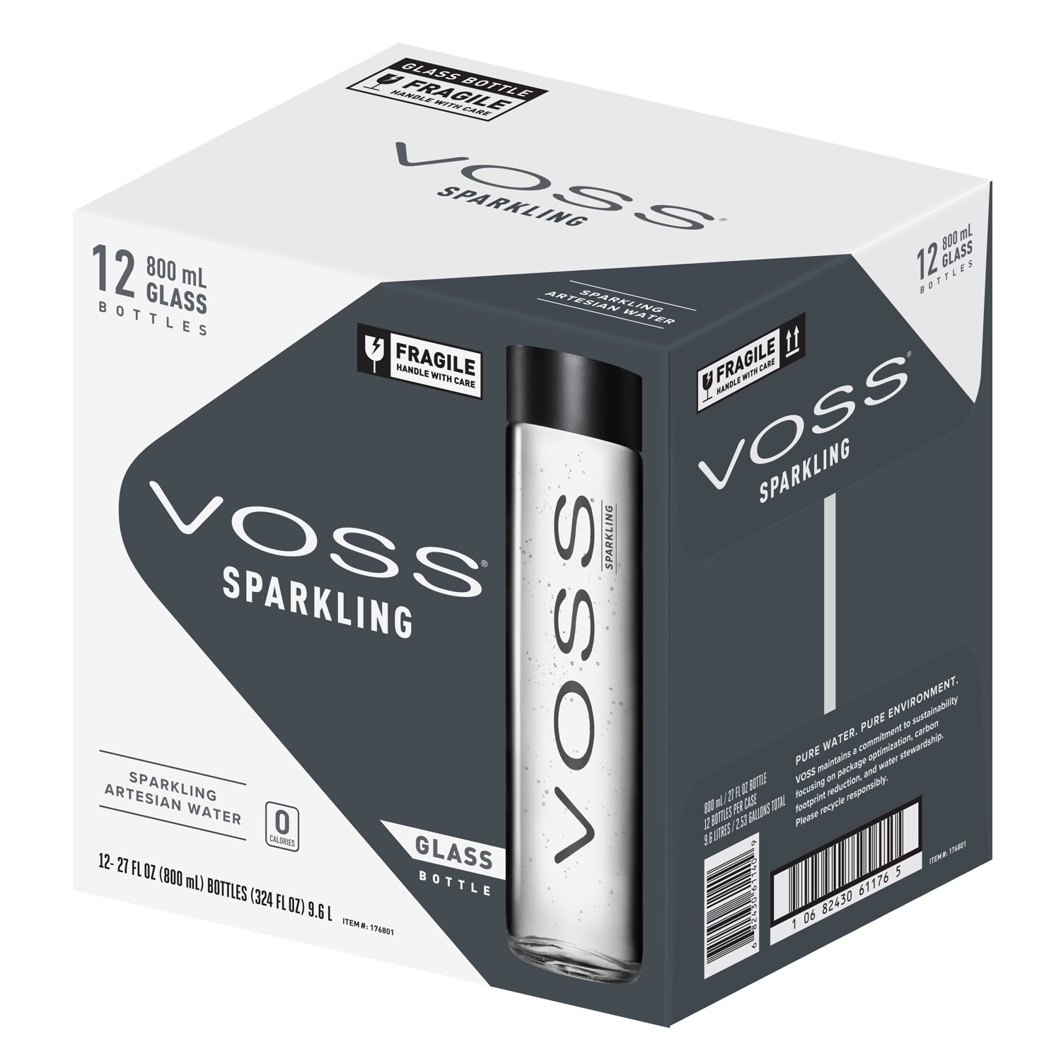 Voss Sparkling Water, Glass Bottle, Case