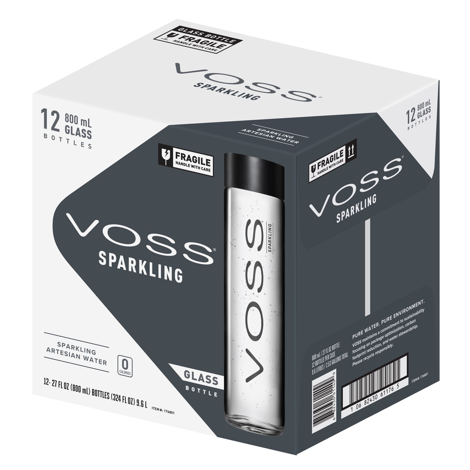 Voss Sparkling Water, Glass Bottle, Case