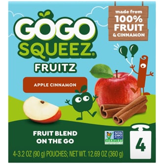GoGo SqueeZ No Sugar Added Applesauce & Fruit Puree, Apple Cinnamon