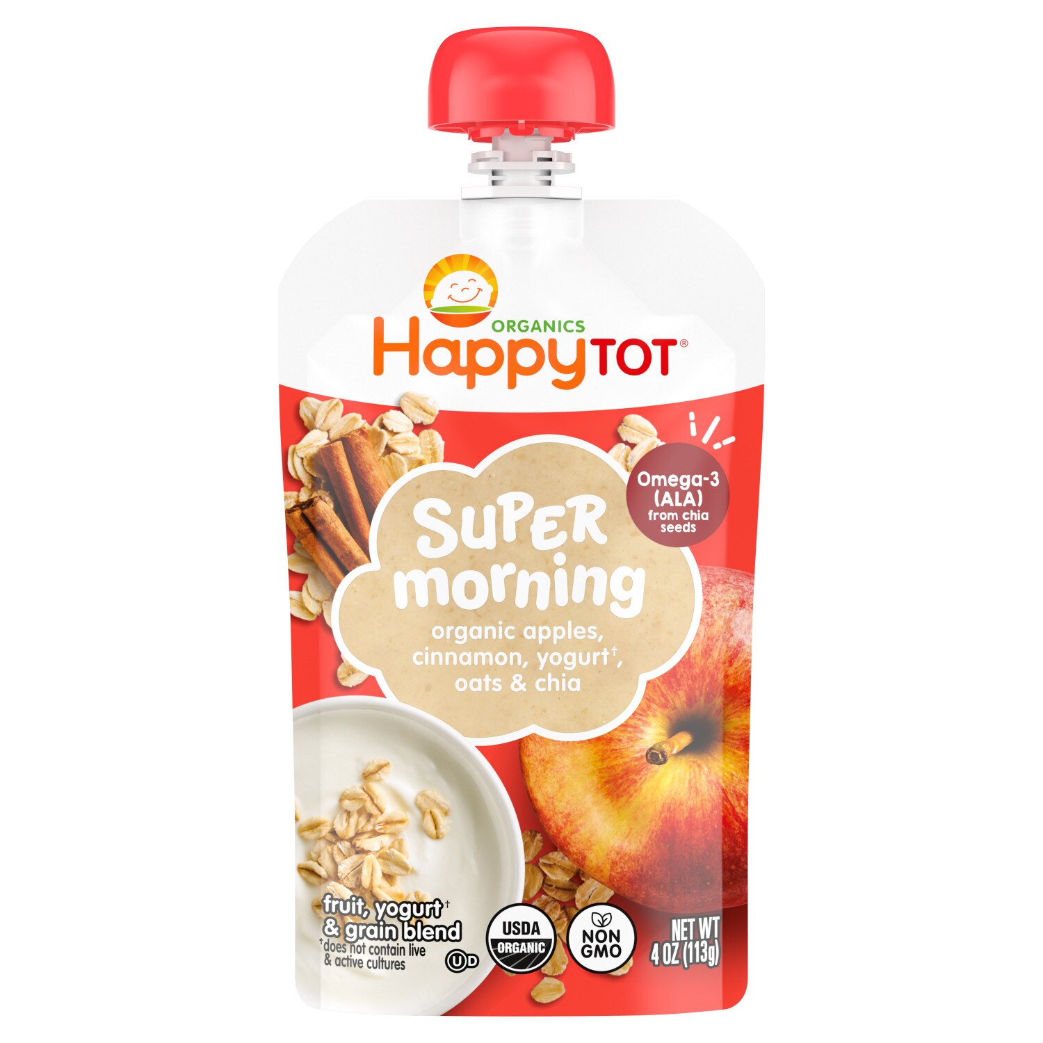 Happy Family Happy Tot Super Morning Breakfast Blend, Organic Apples, Cinnamon, Yogurt, Oats & Chia