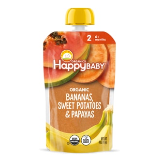 Happy Family Happy Baby Clearly Crafted Stage 2 Organic Baby Food, Bananas, Sweet Potatoes, and Papayas 