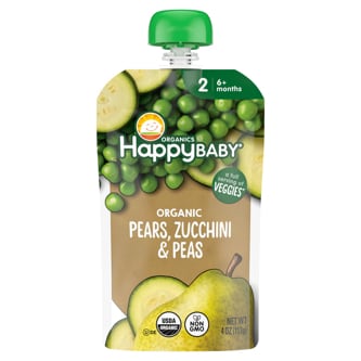 Happy Family Happy Baby Clearly Crafted Stage 2 Organic Baby Food, Pears, Zucchini, and Peas 