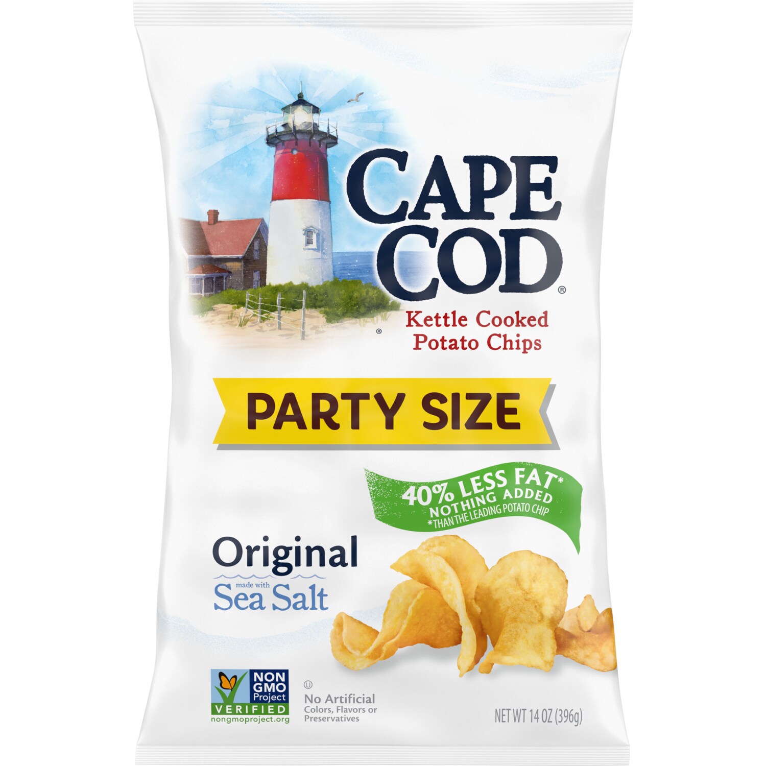 Cape Cod 40% Reduced Fat Kettle Cooked Potato Chips, Original, Party Size