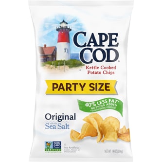 Cape Cod 40% Reduced Fat Kettle Cooked Potato Chips, Original, Party Size
