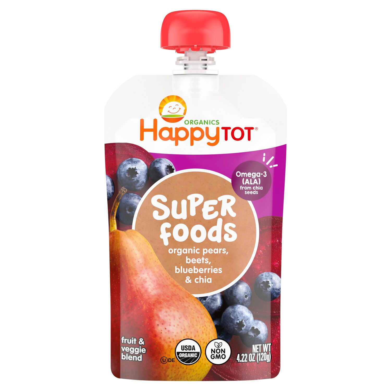 Happy Family Happy Tot Super Foods, Organic Pears, Beets, Blackberries & Chia