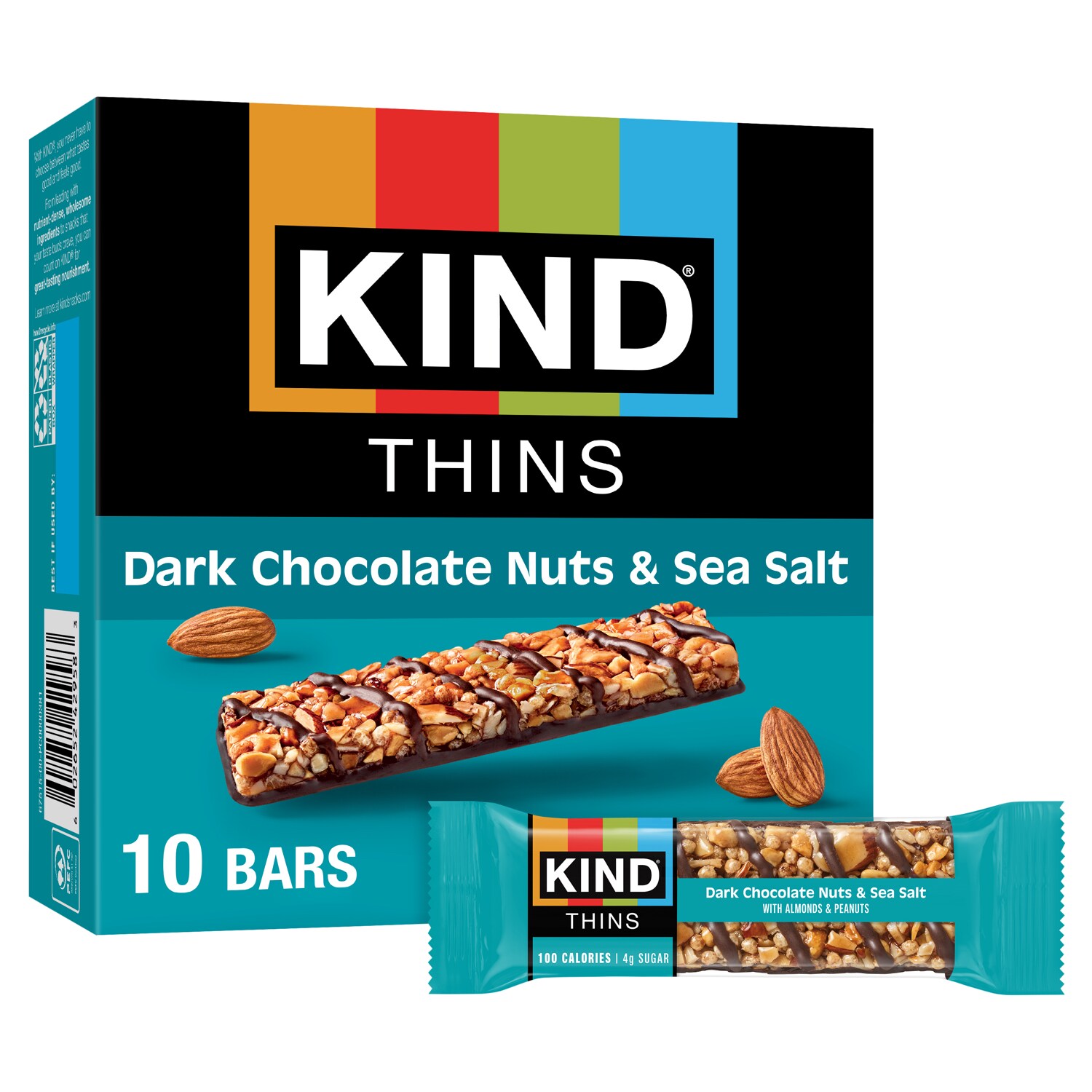 KIND Thins Gluten Free Bars, Dark Chocolate Nuts & Sea Salt with Peanuts