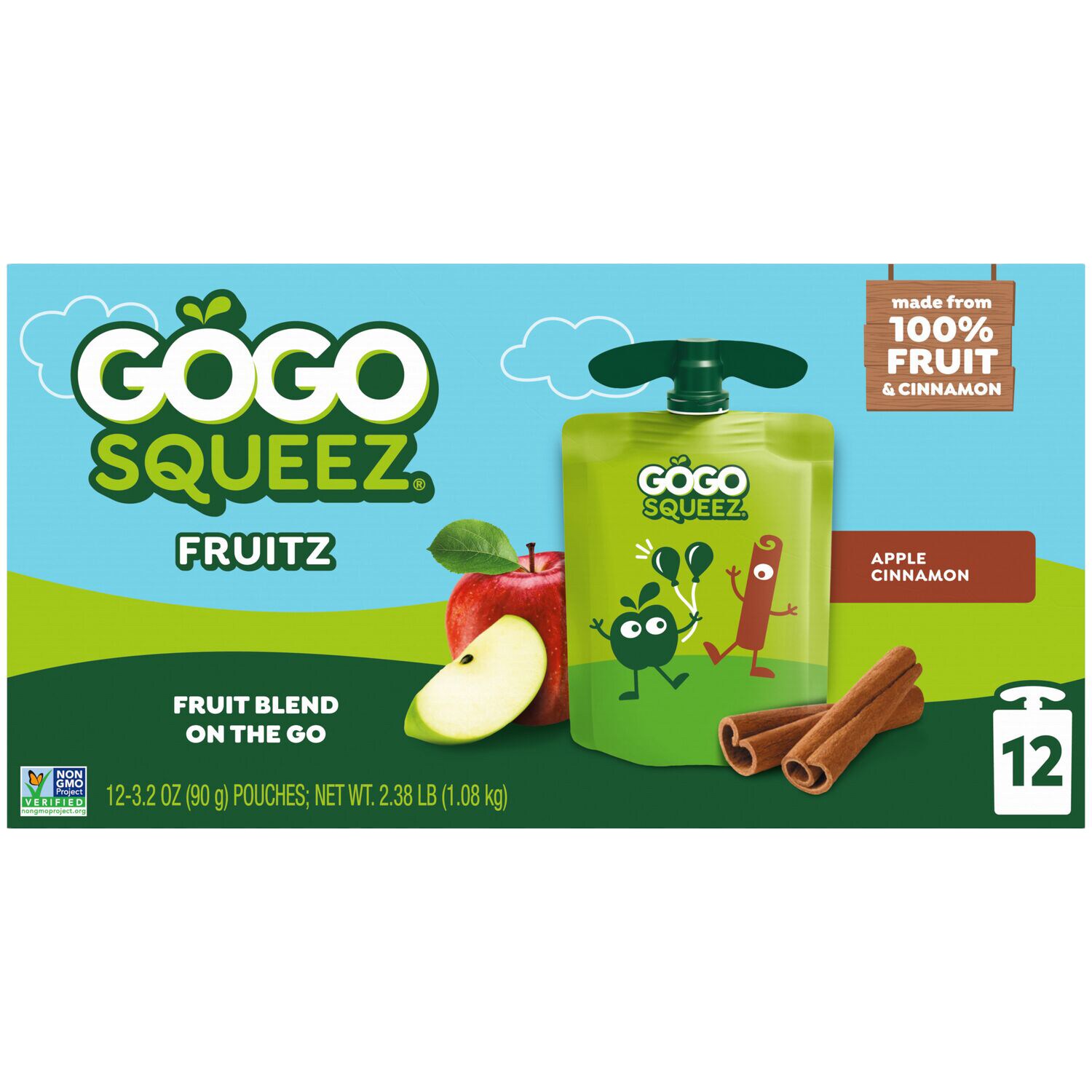 GoGo SqueeZ No Sugar Added Applesauce & Fruit Puree, Apple Cinnamon