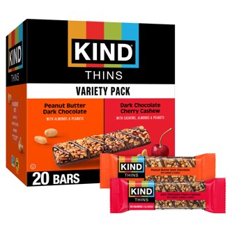 KIND Thins Gluten Free Variety Pack, Peanut Butter Dark Chocolate & Dark Chocolate Cherry Cashew