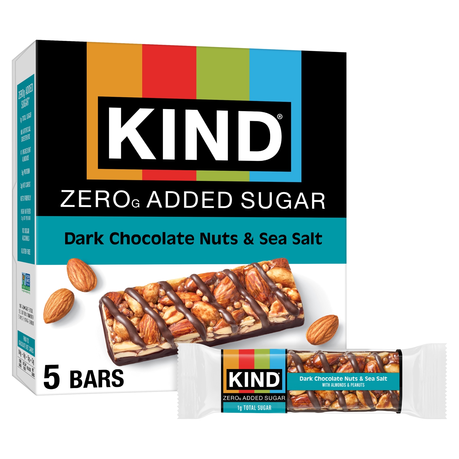 KIND Zero Added Sugar Bars, Dark Chocolate Nuts & Sea Salt
