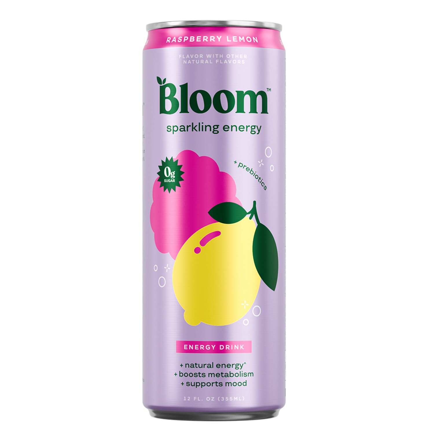 Bloom Sparkling Energy Drink, Raspberry Lemon, Can