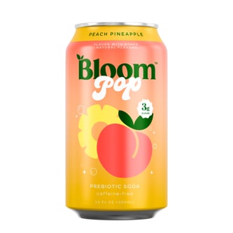 Bloom Pop Prebiotic Soda, Peach Pineapple, Can