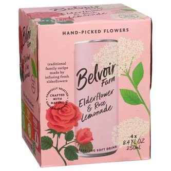 Belvoir Fruit Farms Elderflower & Rose Lemonade, Cans