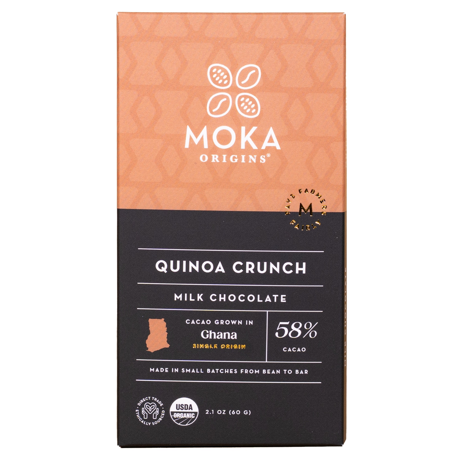 Moka Origins 58% Cacao, Quinoa Crunch, Milk Chocolate
