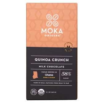 Moka Origins 58% Cacao, Quinoa Crunch, Milk Chocolate