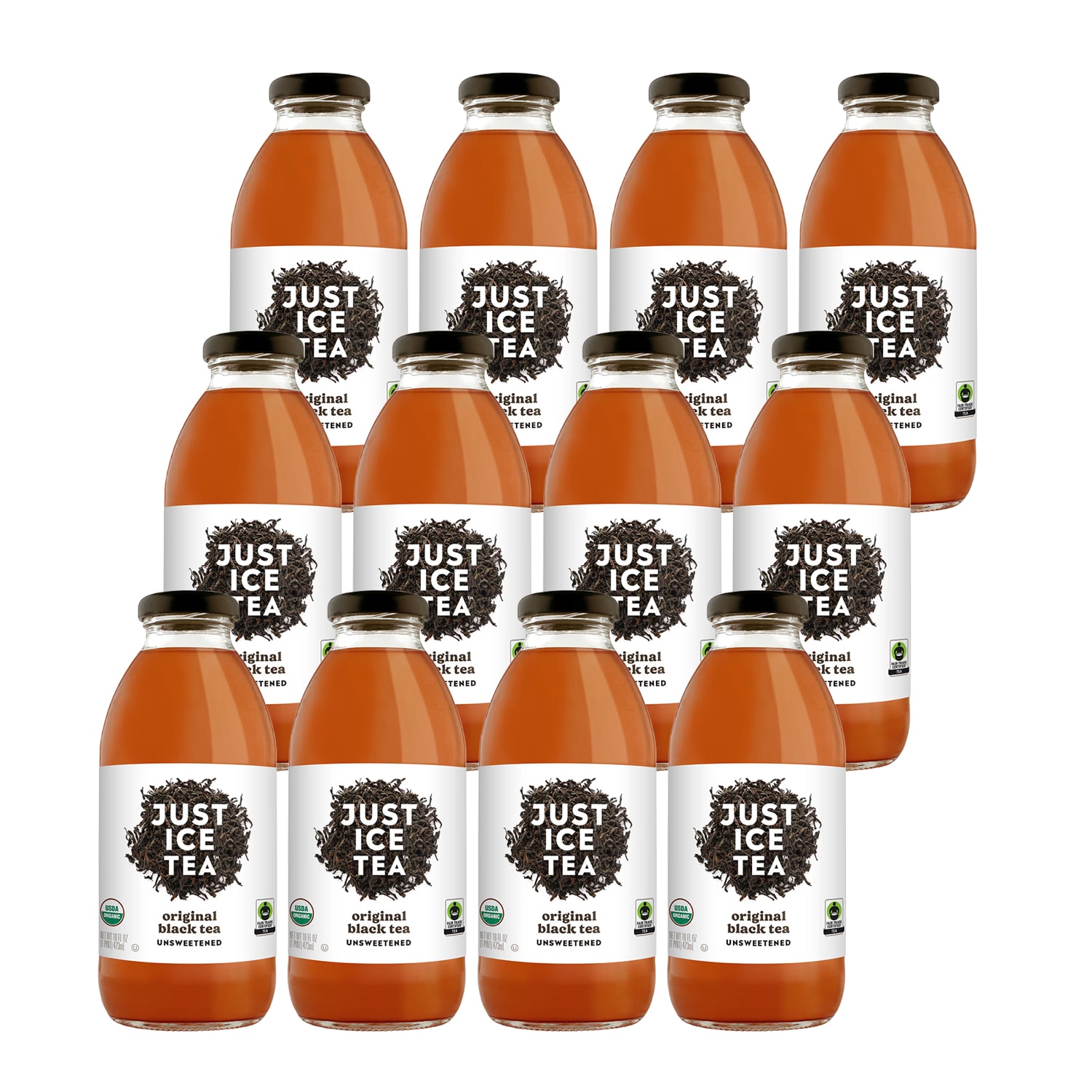 Just Ice Tea Unsweetened, Organic Black Tea, Glass Bottle, Case