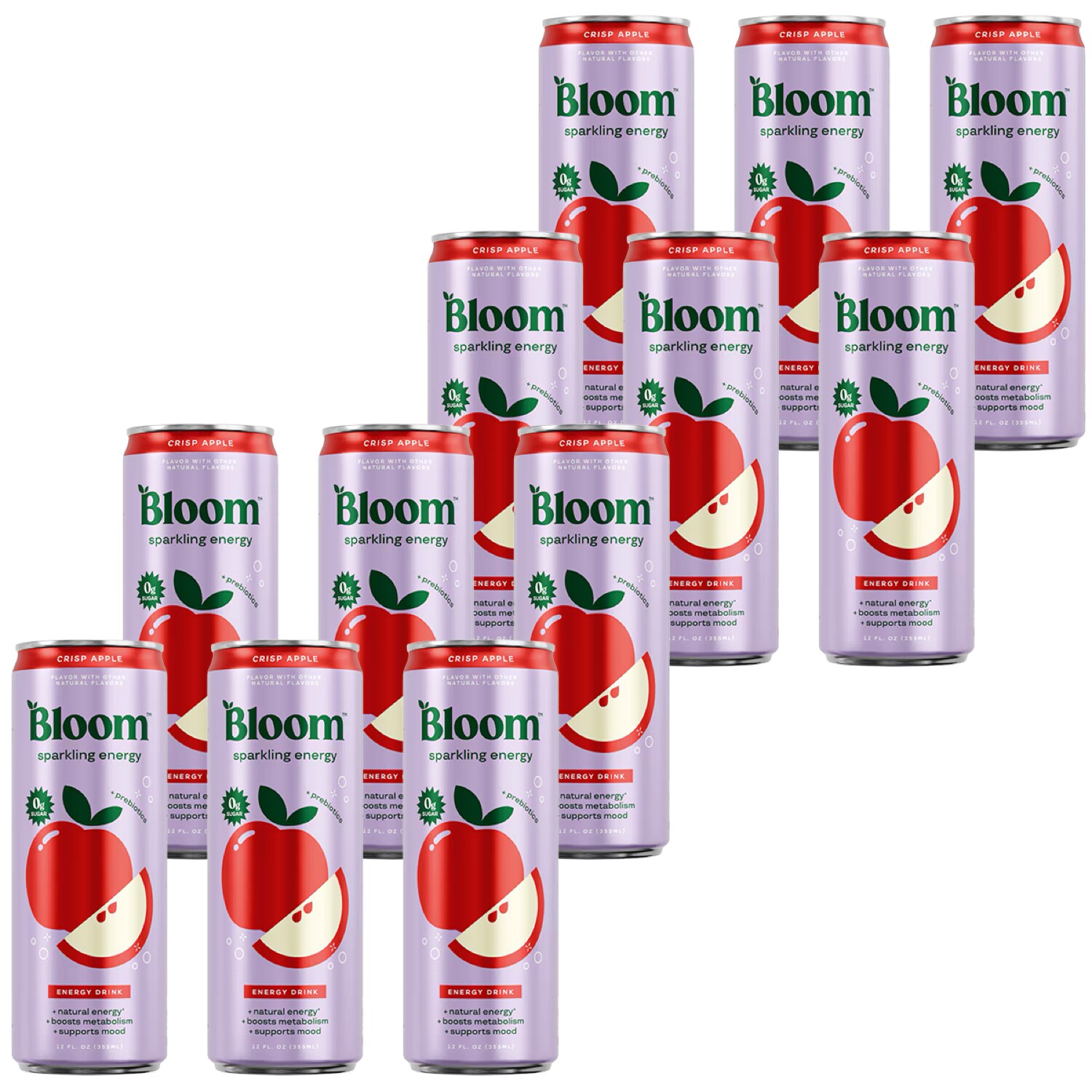 Bloom Sparkling Energy Drink, Crisp Apple, Can, Case