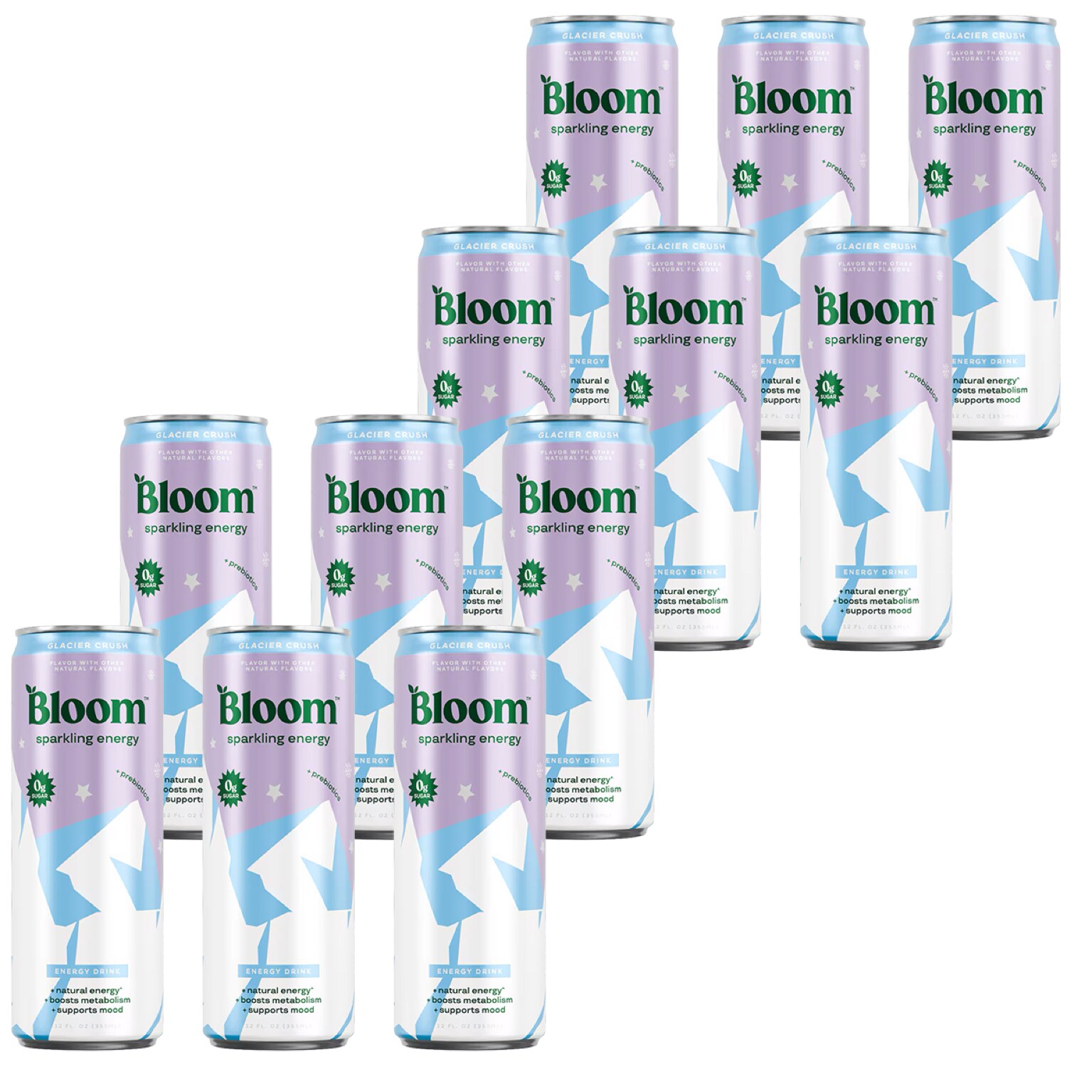 Bloom Sparkling Energy Drink, Glacier Crush, Can, Case