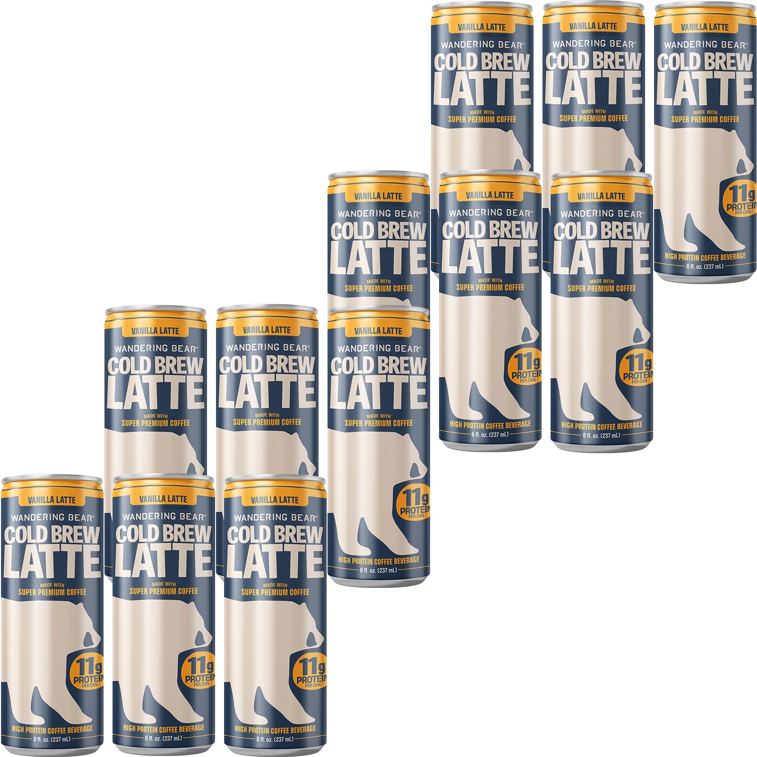 Wandering Bear High-Protein Cold Brew Latte Vanilla Latte, Case