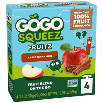 GoGo SqueeZ No Sugar Added Applesauce & Fruit Puree, Apple Cinnamon
