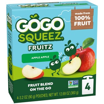 GoGo SqueeZ No Sugar Added Applesauce & Fruit Puree, Apple Apple