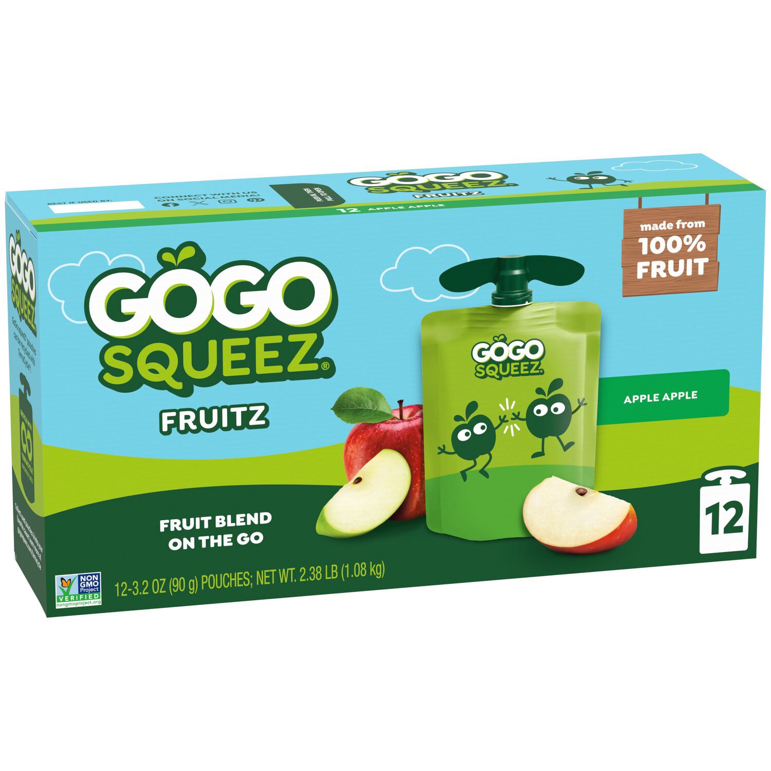 GoGo SqueeZ No Sugar Added Applesauce & Fruit Puree, Apple Apple