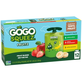 GoGo SqueeZ No Sugar Added Applesauce & Fruit Puree Variety Pack, Apple Apple, Apple Strawberry & Apple Banana