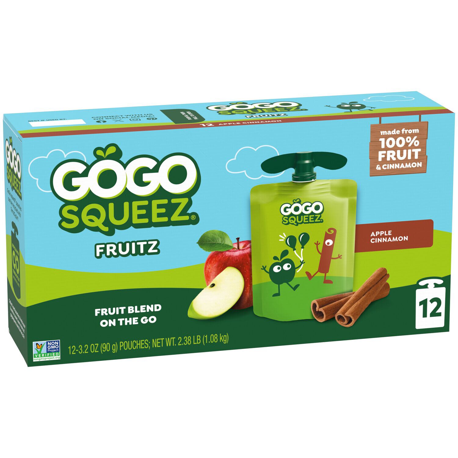 GoGo SqueeZ No Sugar Added Applesauce & Fruit Puree, Apple Cinnamon