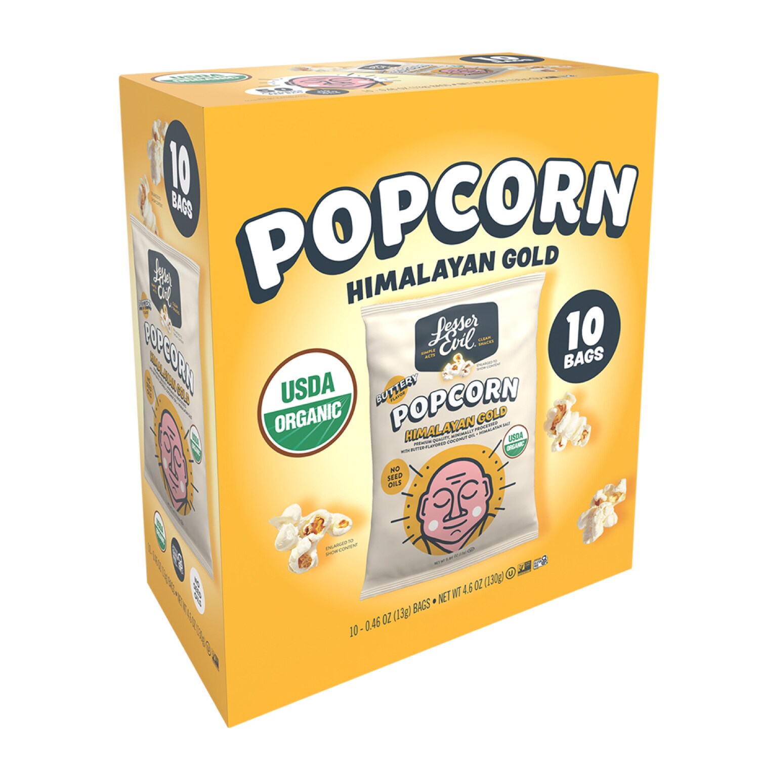 LesserEvil Organic Popcorn Snack Packs, Himalayan Gold
