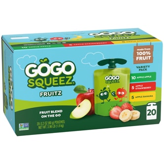 GoGo SqueeZ No Sugar Added Applesauce & Fruit Puree Variety Pack, Apple Apple, Apple Strawberry & Apple Banana