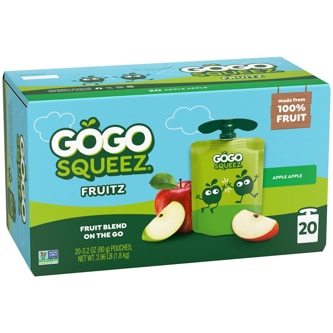 GoGo SqueeZ No Sugar Added Applesauce & Fruit Puree, Apple Apple