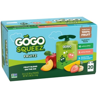 GoGo SqueeZ No Sugar Added Applesauce & Fruit Puree Variety Pack, Apple Apple, Apple Peach & Gimmie Five