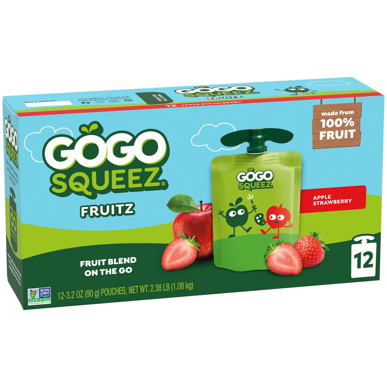 GoGo SqueeZ No Sugar Added Applesauce & Fruit Puree, Apple Strawberry
