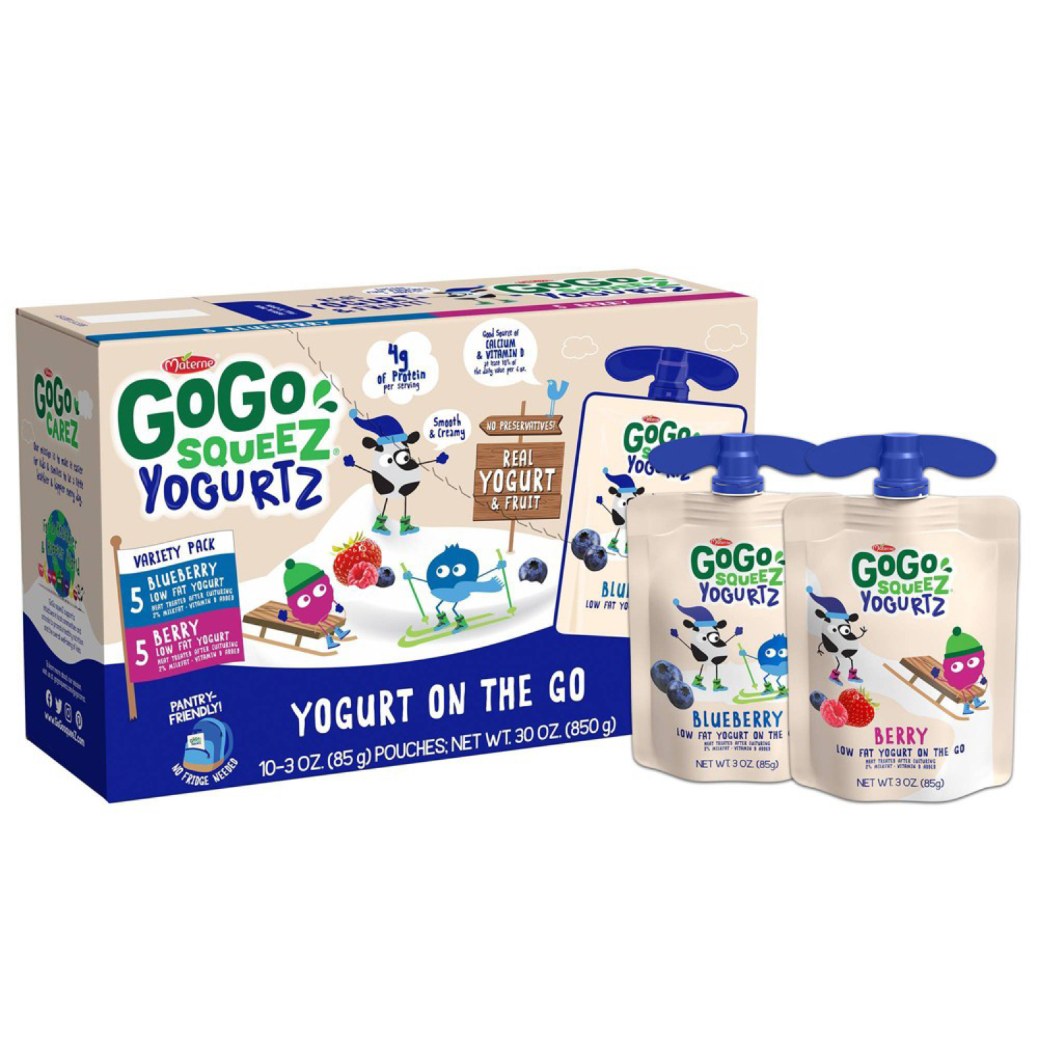 Gogo Squeez Low Fat Yogurtz, Variety Pack, Blueberry & Berry