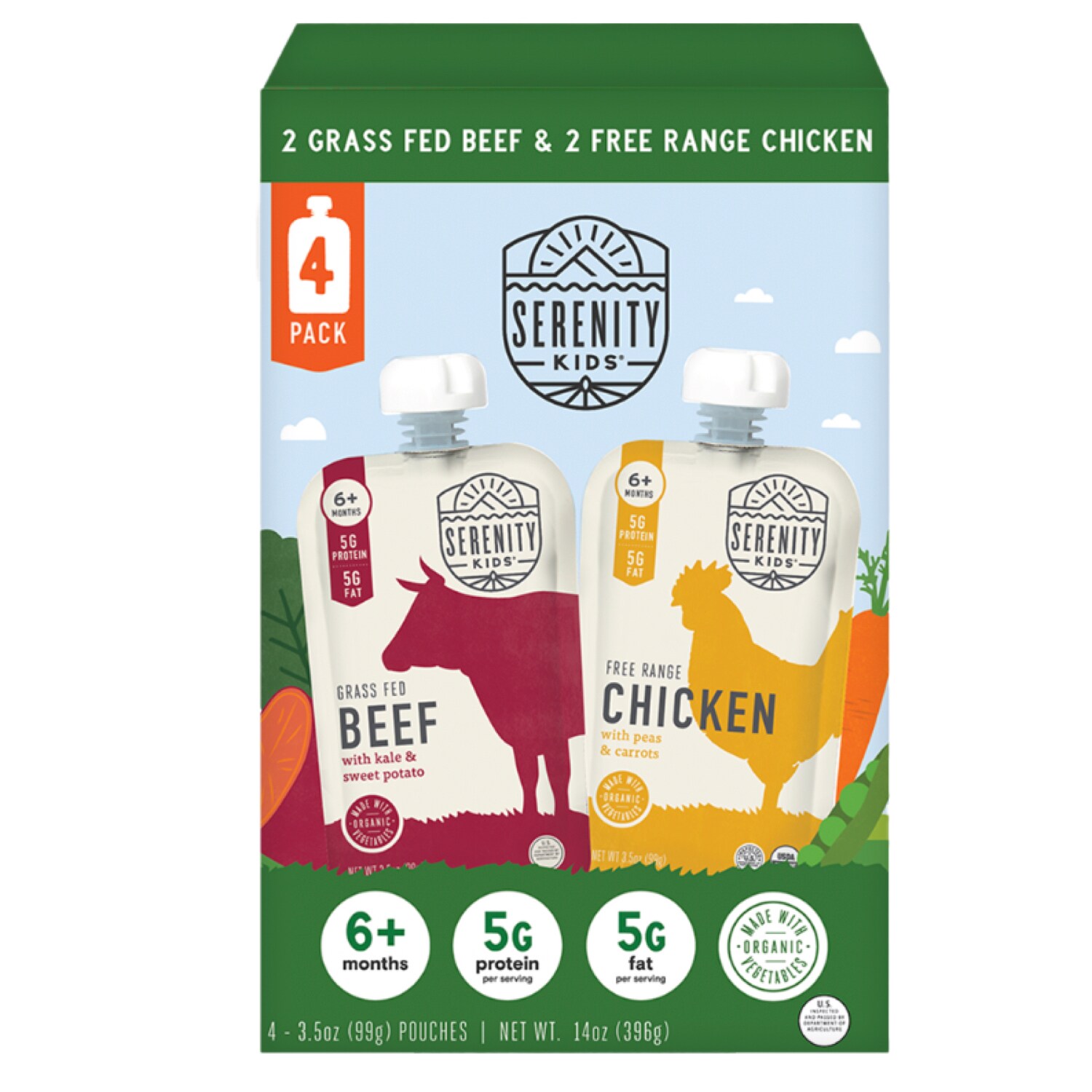 Serenity Kids Baby Food, Grass Fed Beef + Free Range Chicken, Variety Pack
