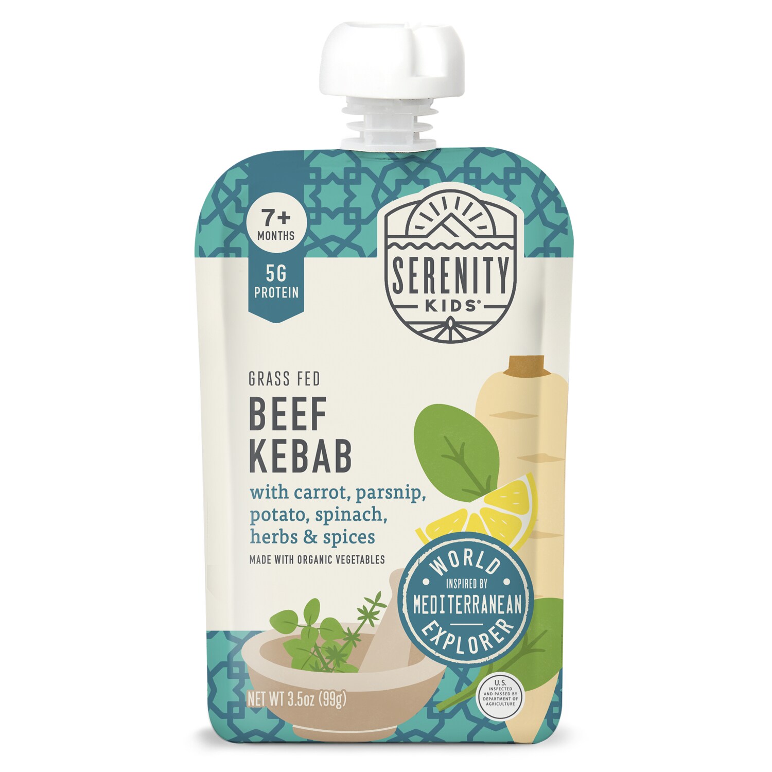 Serenity Kids World Explorers Baby Food Grass Fed Beef Kebab With Organic Carrot, Parsnip, Potato, Spinach, Herb & Spices