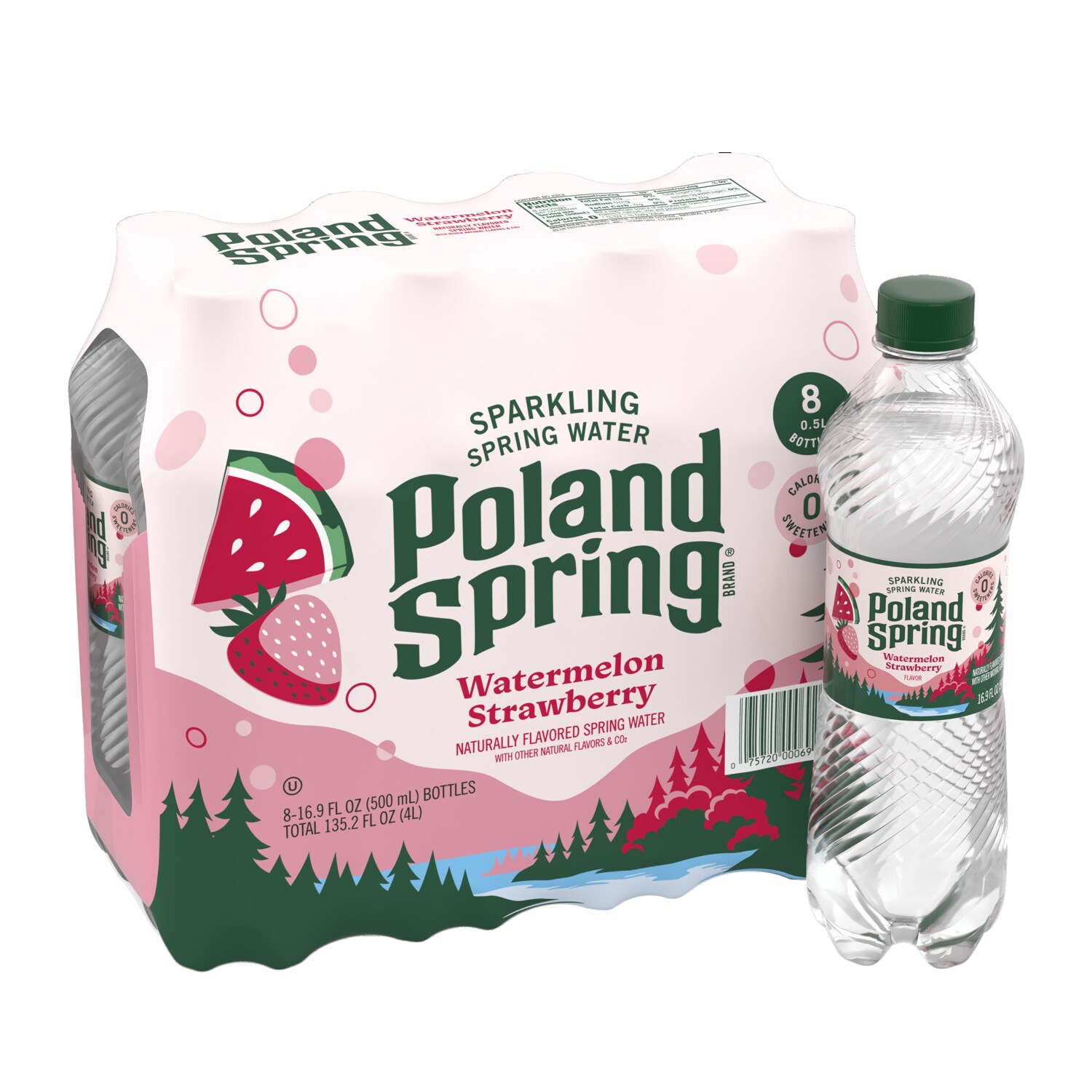 Poland Spring Sparkling Water, Watermelon Strawberry, Plastic Bottles