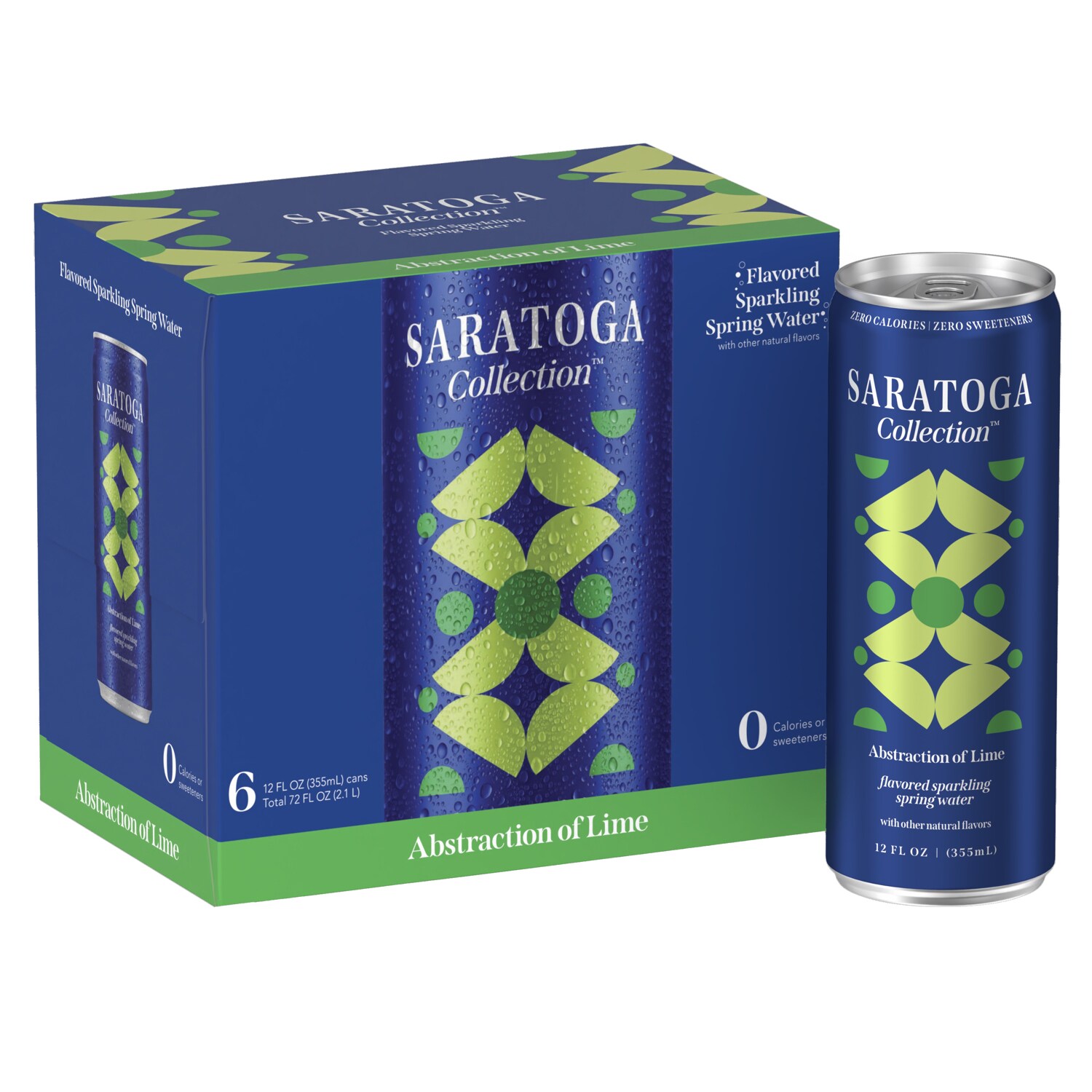 Saratoga Collection Sparkling Spring Water, Abstraction of Lime, Cans