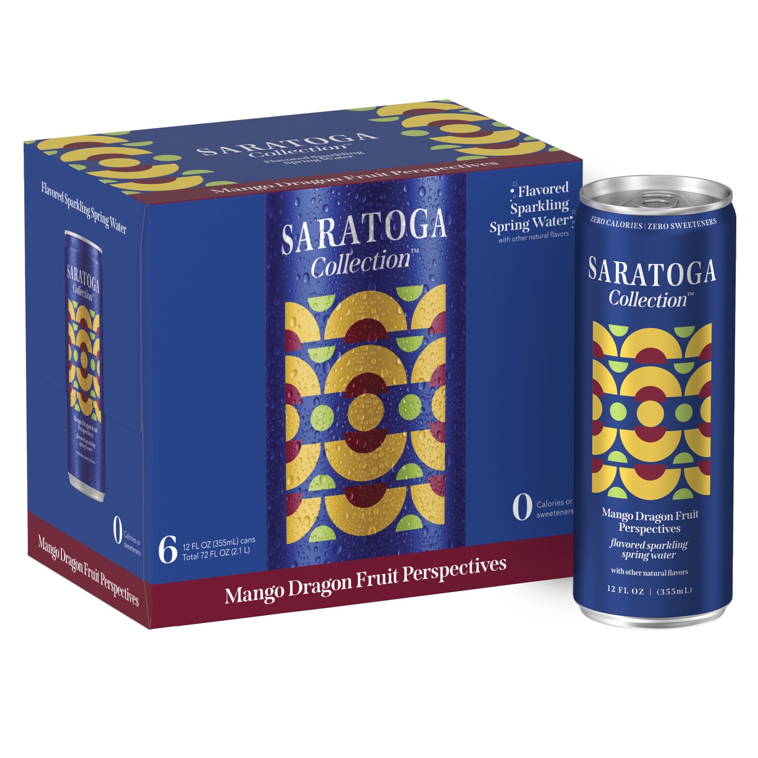 Saratoga Collection Sparkling Spring Water, Mango Dragon Fruit Perspectives, Cans