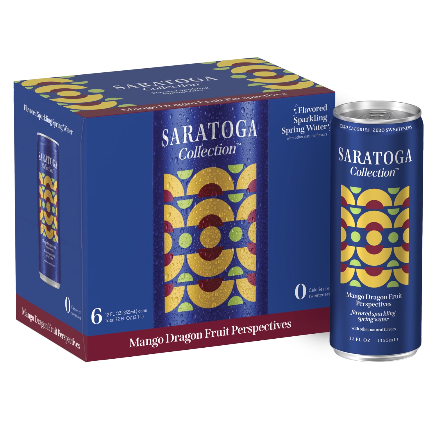 Saratoga Collection Sparkling Spring Water, Mango Dragon Fruit Perspectives, Cans